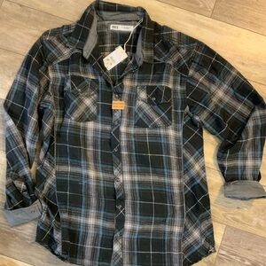 BKE Men's Black and Gray Plaid Shirt. Size XL